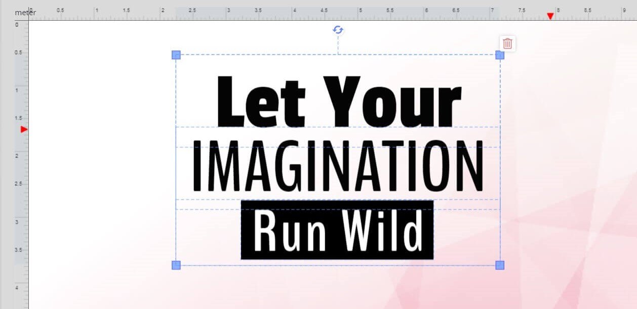 An image from the large format design tool, used to make custom graphics at the Raccoon branding store, with text reading 'let your imagination run wild'.