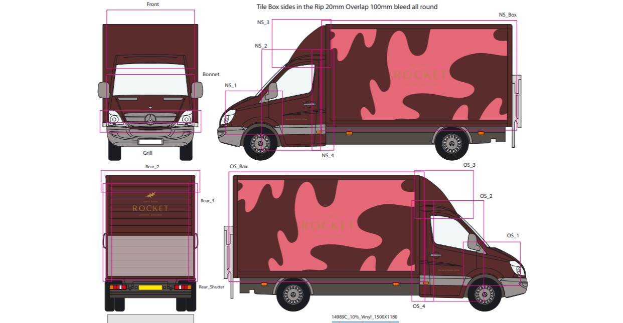 A template used to design a van wrap.