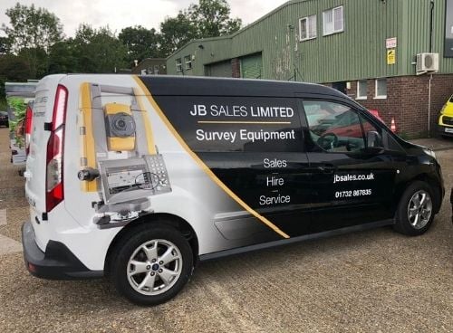 JB Sales wrapped van side view with service description