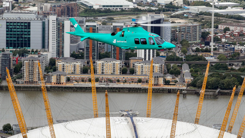 Deliveroo Roocopter flying above O2_Photography © Steve Parsons P A Media