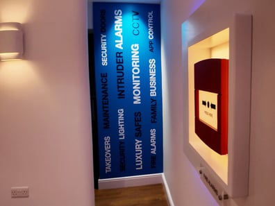 A Foamex display as part of a luxury branding project for Premier Alarms.