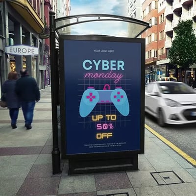 Raccoon bus shelter poster outdoors