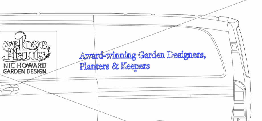 Fonts being outlined on a 2D vehicle template.