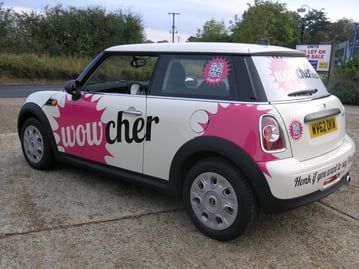 Wowcher commercial car fleet wrap white pink