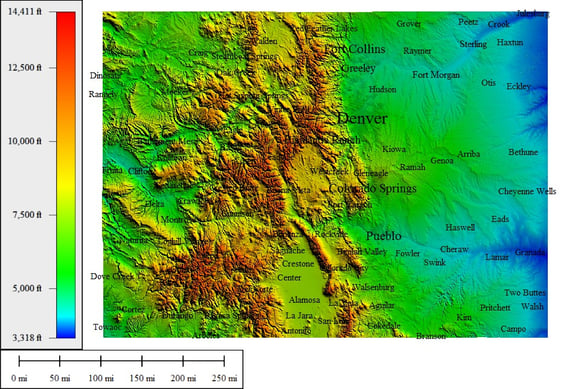 Colorado elevation map