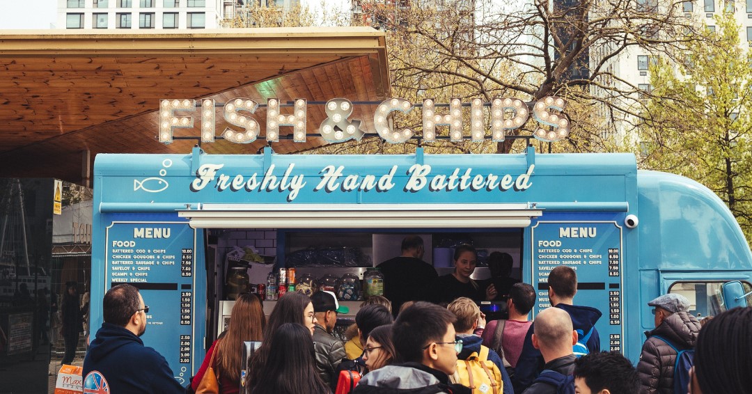 street food vehicle cost blue fish and chips van